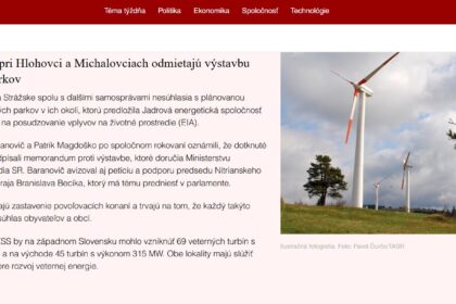 Samosprávy pri Hlohovci a Michalovciach odmietajú výstavbu veterných parkov